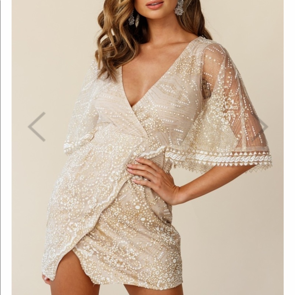 Lady Luck Cape Sleeve Wrap Dress Champagne